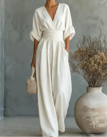 Comfortable Jumpsuit for Women with V Neck Wide Leg