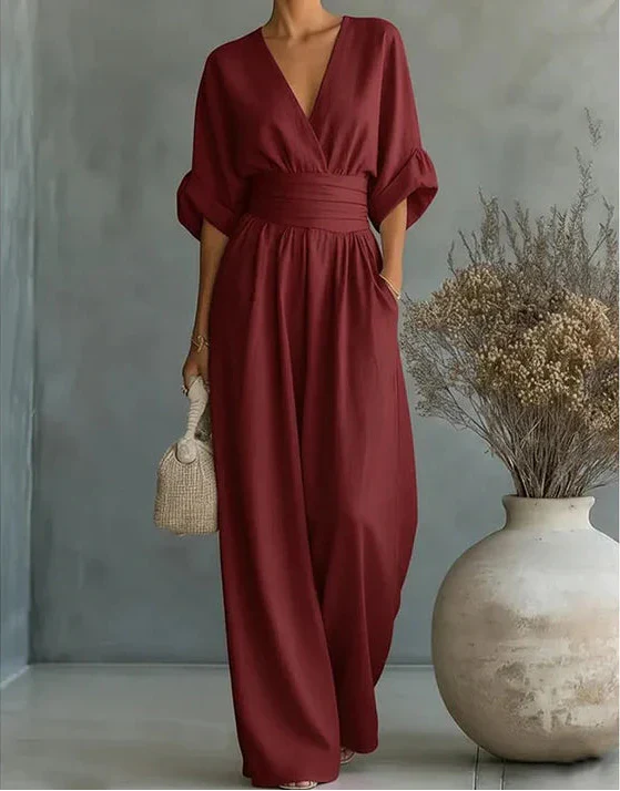 Comfortable Jumpsuit for Women with V Neck Wide Leg