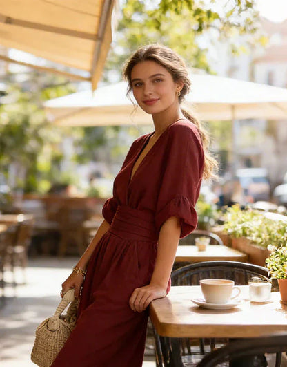 Comfortable Jumpsuit for Women with V Neck Wide Leg
