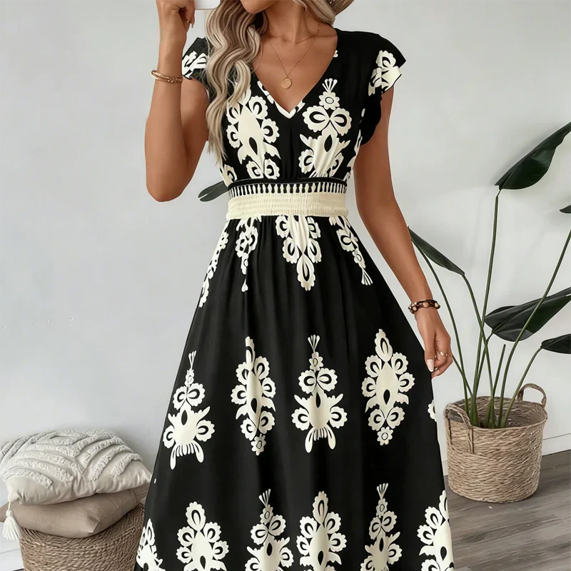 Elegant Maxi Dress for Women with V Neck