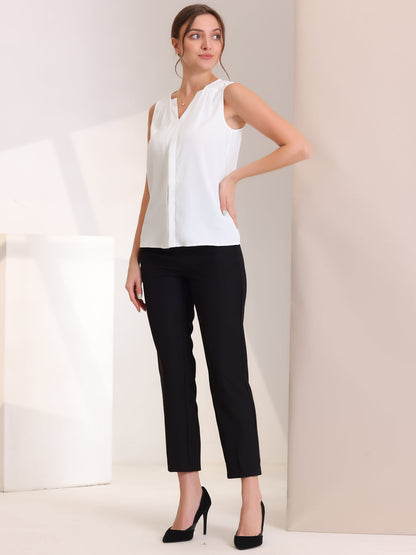 Effortless Blouses for Women with V-Neck Sleeveless Ruffle Placket Style