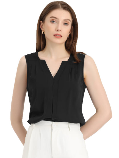 Effortless Blouses for Women with V-Neck Sleeveless Ruffle Placket Style