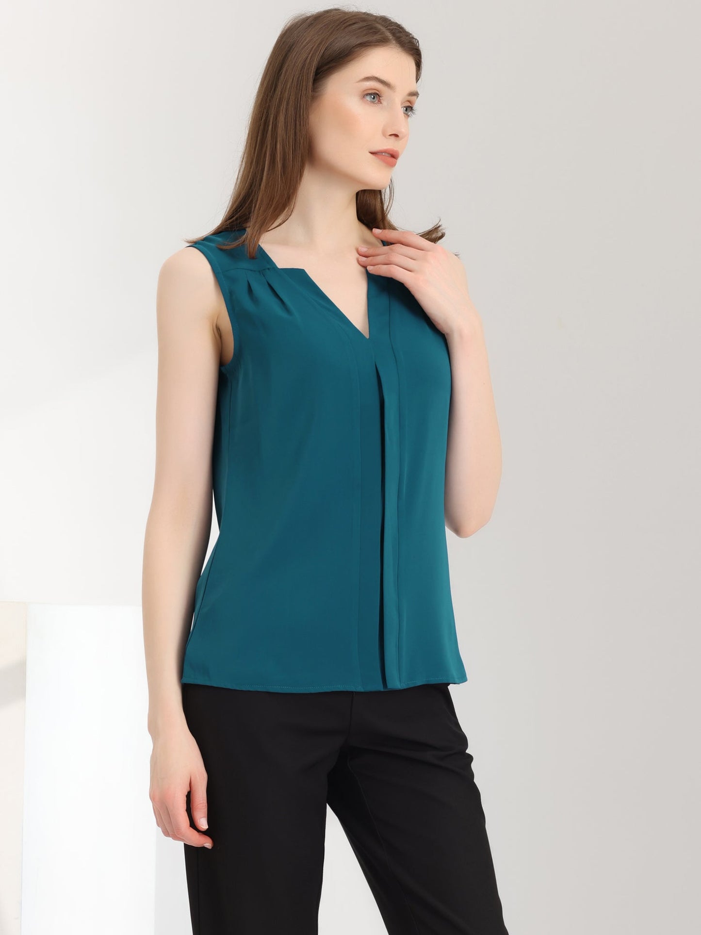 Effortless Blouses for Women with V-Neck Sleeveless Ruffle Placket Style