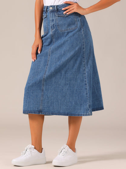 Effortless Denim Maxi Skirt for Women with High Waist A Line Style