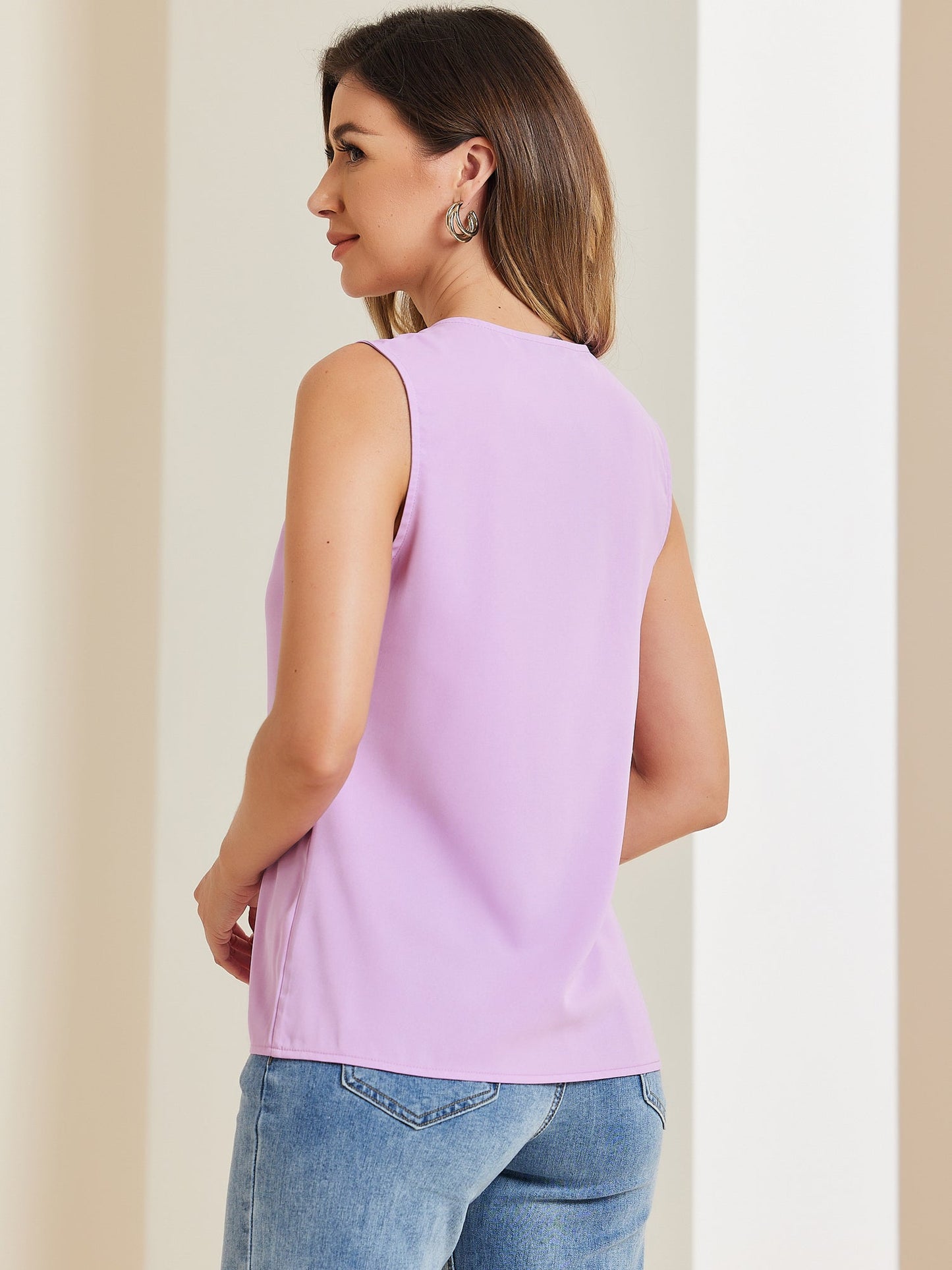 Effortless Blouses for Women with V-Neck Sleeveless Ruffle Placket Style