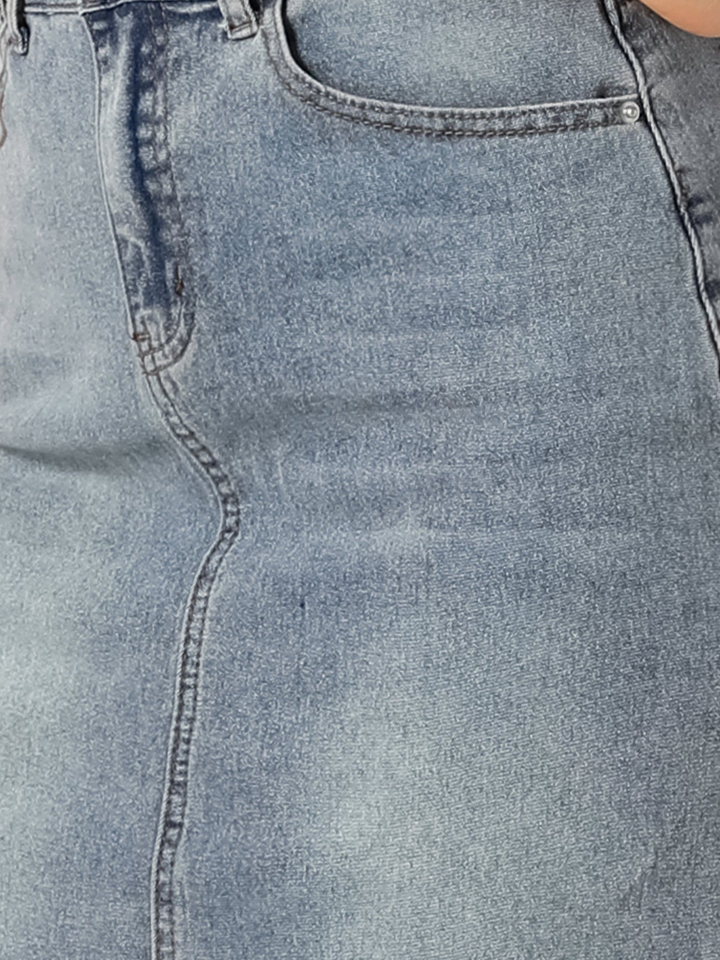 Elegant Denim Midi Skirt for Women with High Waist Fitted Straight Style