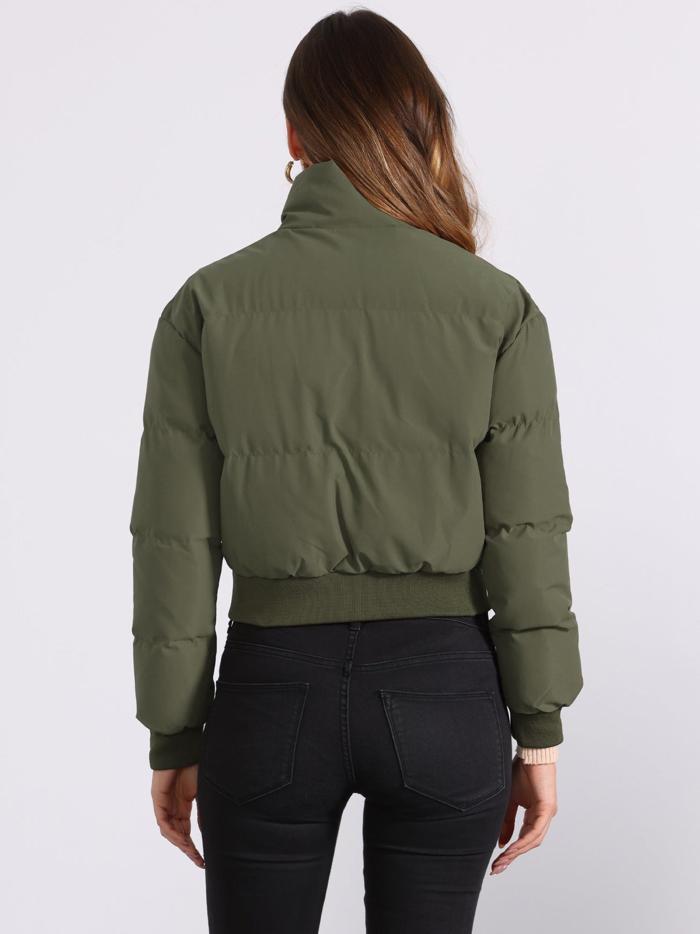 Effortless Bomber Jacket for Women with Stand Collar Zip Front Ribbed Cuff Style
