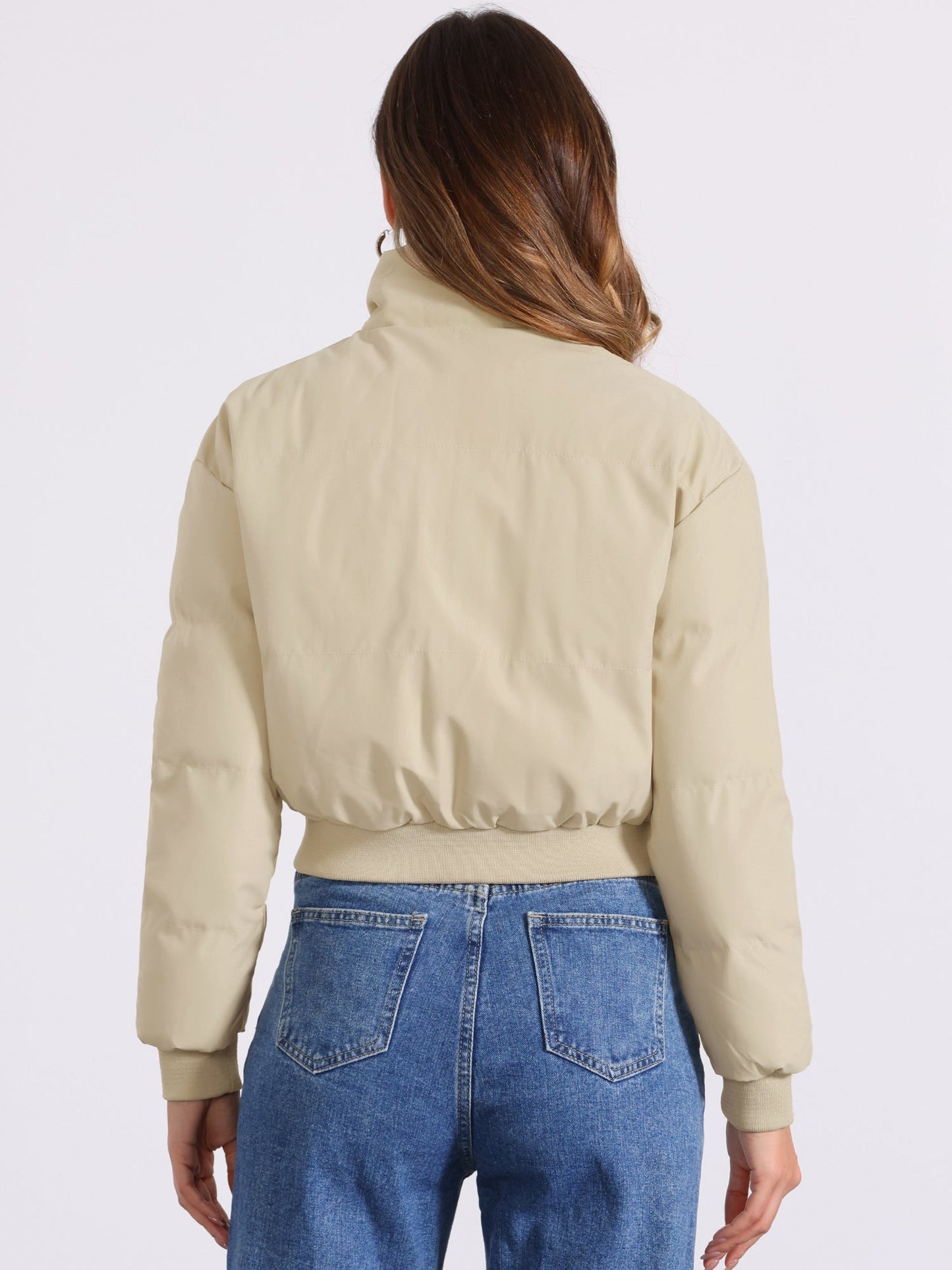 Effortless Bomber Jacket for Women with Stand Collar Zip Front Ribbed Cuff Style