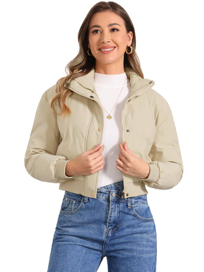 Effortless Bomber Jacket for Women with Stand Collar Zip Front Ribbed Cuff Style