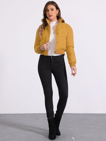 Effortless Bomber Jacket for Women with Stand Collar Zip Front Ribbed Cuff Style