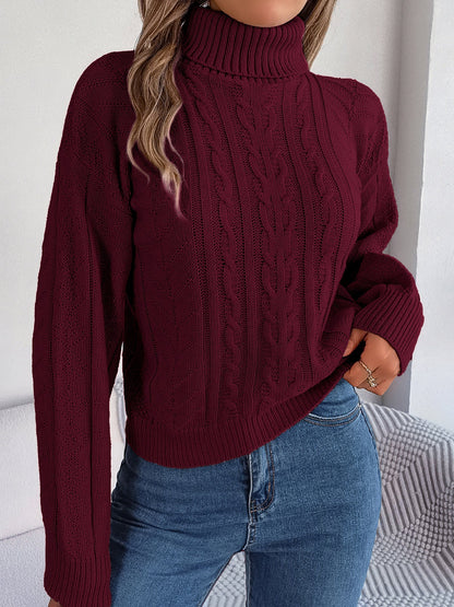 Comfortable Cable Knit Sweater for Women with Turtleneck Long Sleeve Style
