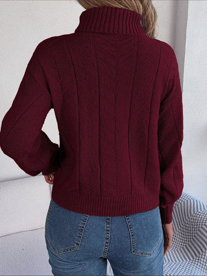 Comfortable Cable Knit Sweater for Women with Turtleneck Long Sleeve Style