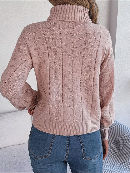 Comfortable Cable Knit Sweater for Women with Turtleneck Long Sleeve Style