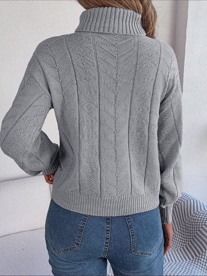 Comfortable Cable Knit Sweater for Women with Turtleneck Long Sleeve Style