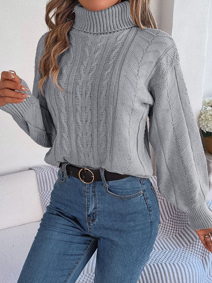 Comfortable Cable Knit Sweater for Women with Turtleneck Long Sleeve Style
