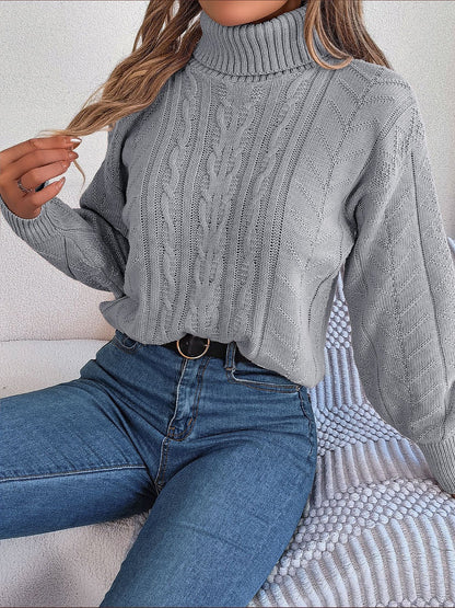 Comfortable Cable Knit Sweater for Women with Turtleneck Long Sleeve Style