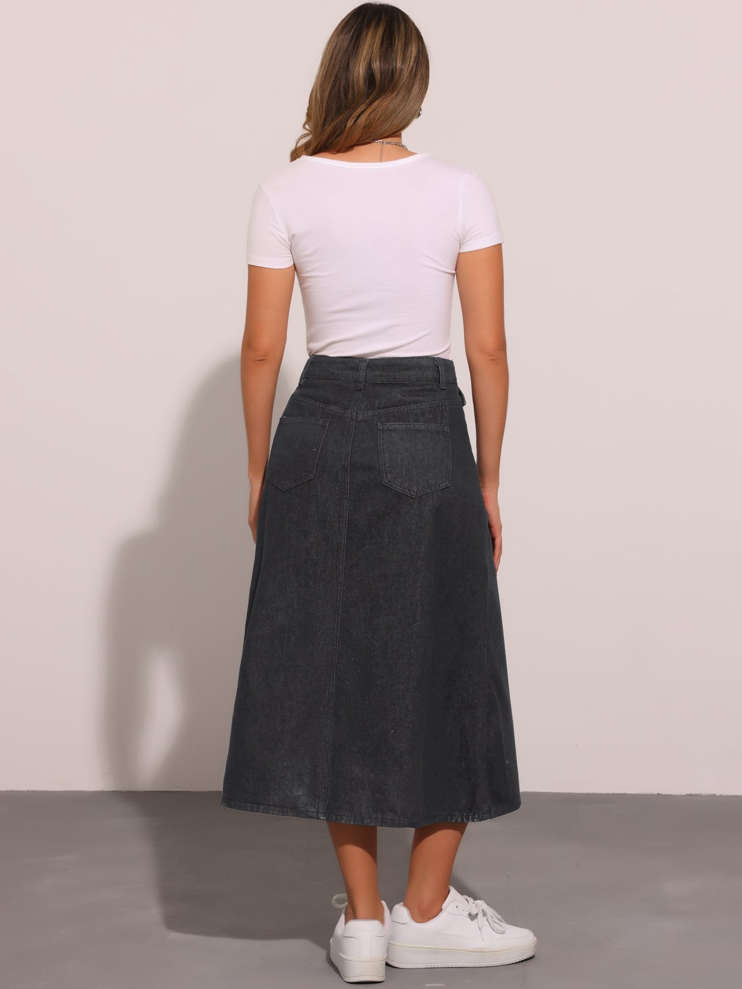 Effortless Denim Maxi Skirt for Women with High Waist A Line Style