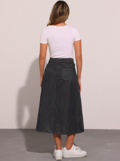 Effortless Denim Maxi Skirt for Women with High Waist A Line Style