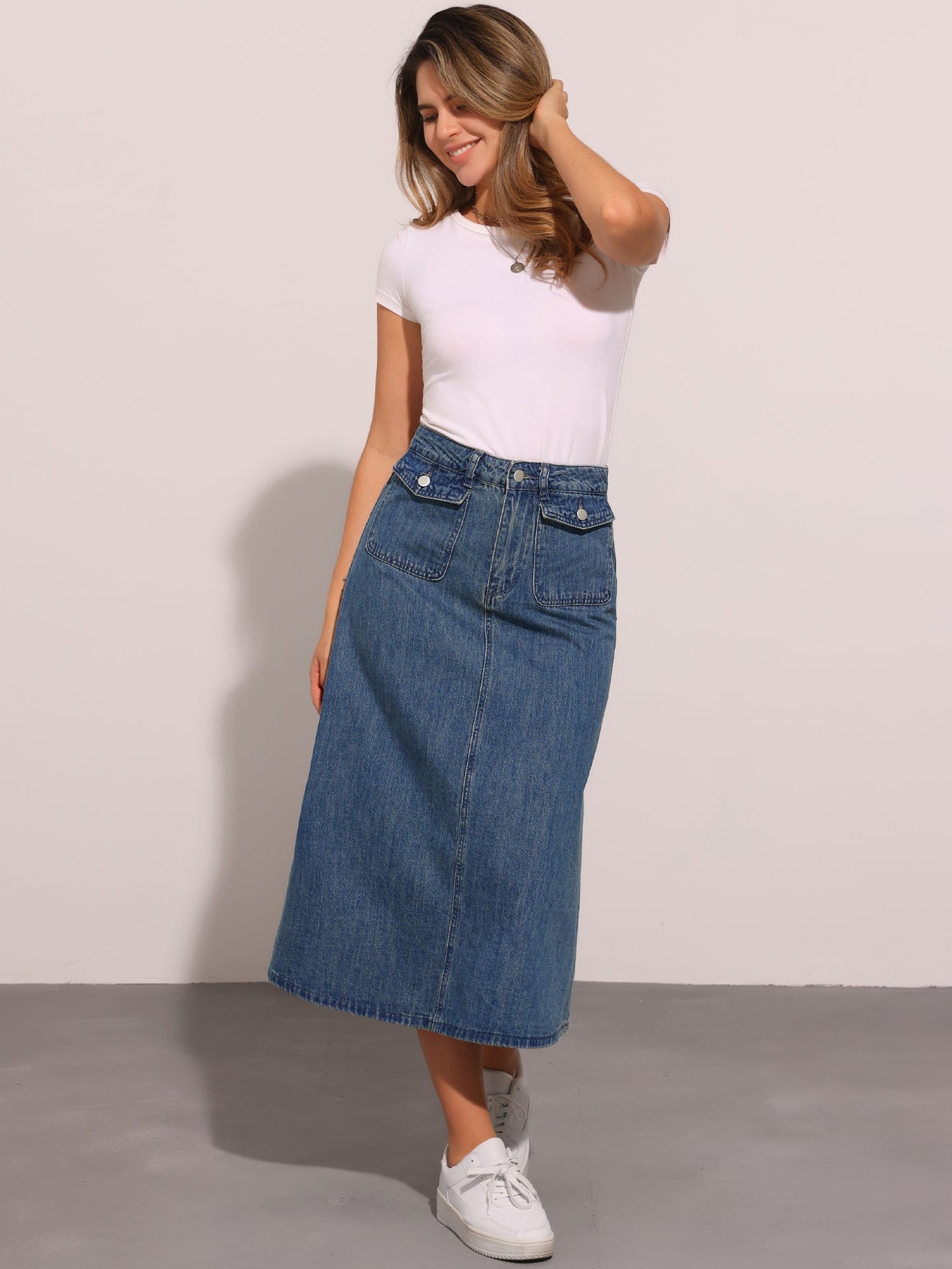 Effortless Denim Maxi Skirt for Women with High Waist A Line Style