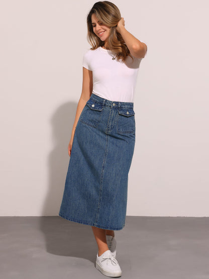 Effortless Denim Maxi Skirt for Women with High Waist A Line Style