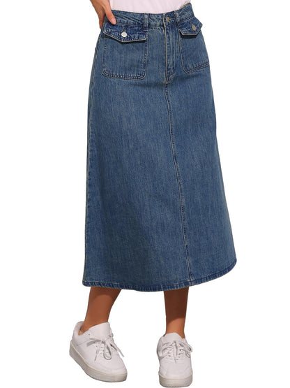 Effortless Denim Maxi Skirt for Women with High Waist A Line Style