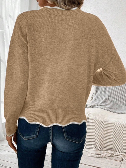 Comfortable Knit Sweater for Women with Split Neck Long Sleeve Relaxed Style