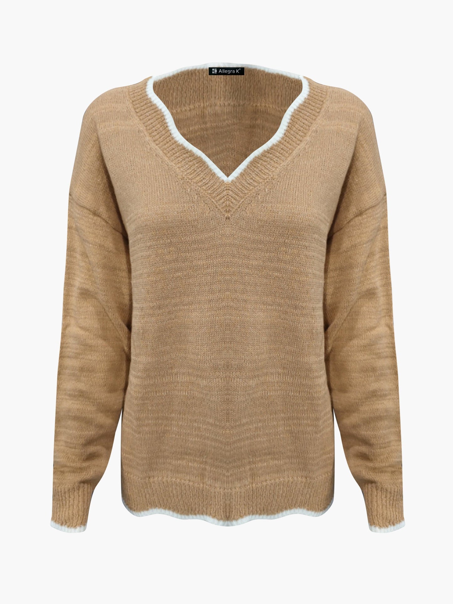 Comfortable Knit Sweater for Women with Split Neck Long Sleeve Relaxed Style