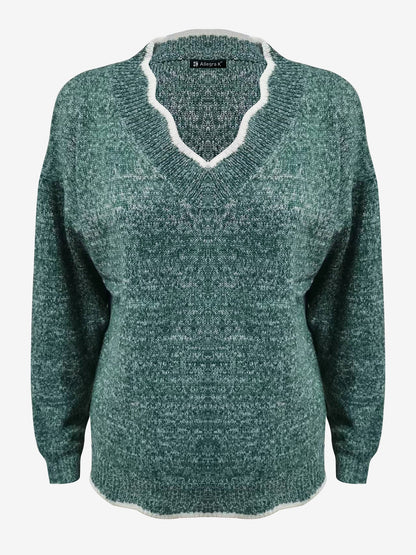 Comfortable Knit Sweater for Women with Split Neck Long Sleeve Relaxed Style
