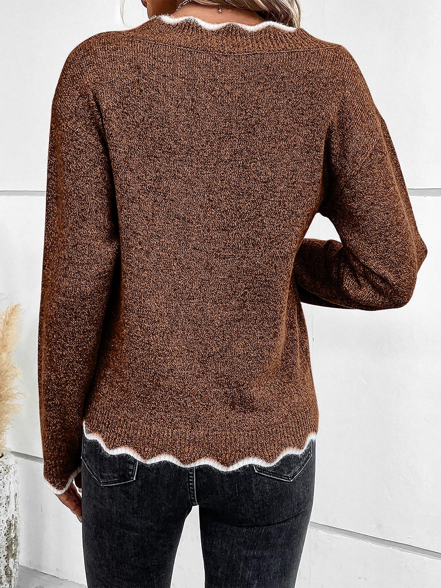 Comfortable Knit Sweater for Women with Split Neck Long Sleeve Relaxed Style