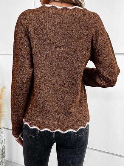 Comfortable Knit Sweater for Women with Split Neck Long Sleeve Relaxed Style