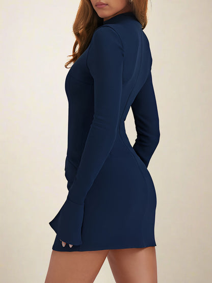 Elegant Bodycon Sweater Dress for Women with High Neck Long Sleeve Mini Style