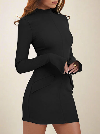 Elegant Bodycon Sweater Dress for Women with High Neck Long Sleeve Mini Style