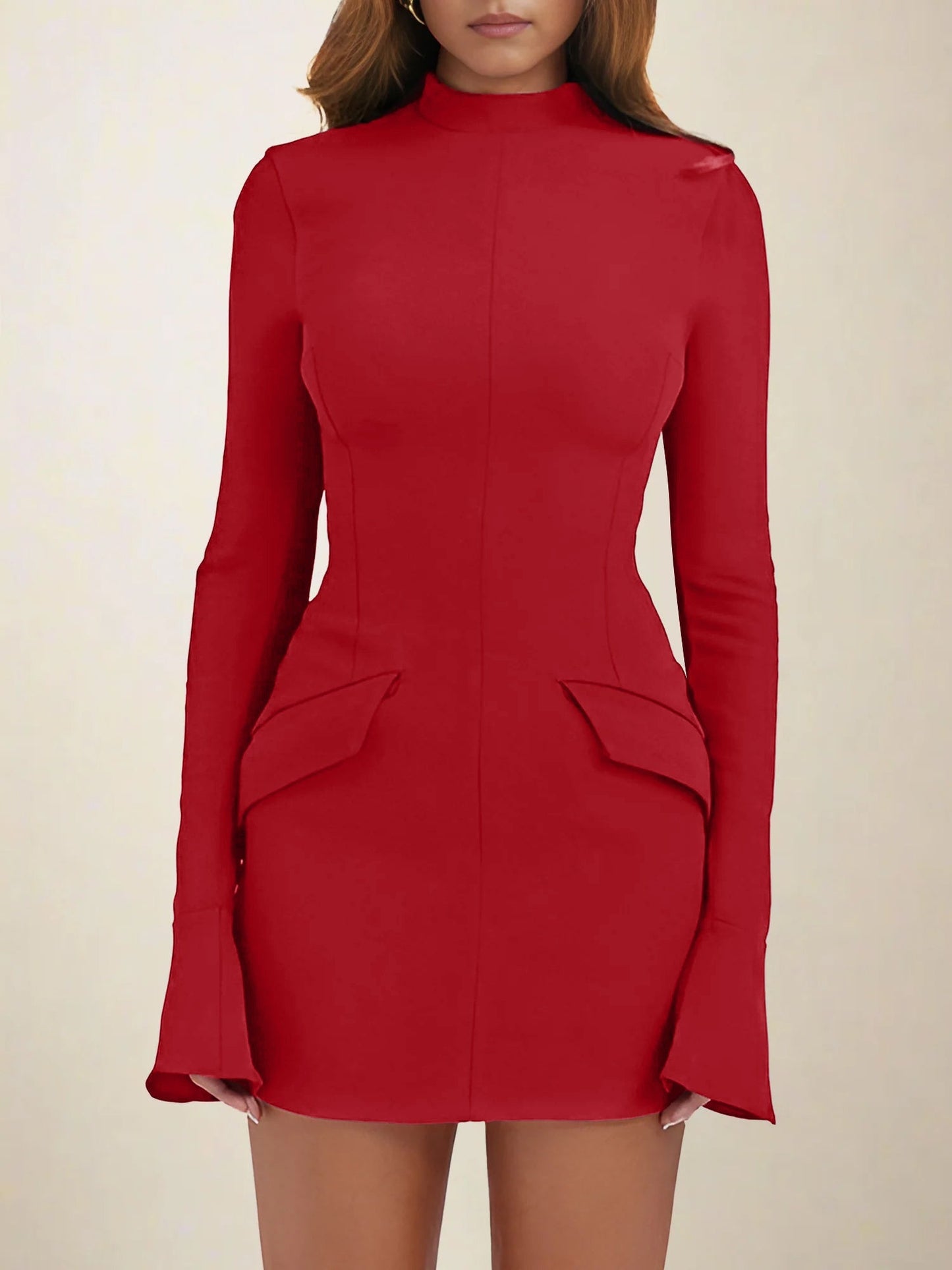Elegant Bodycon Sweater Dress for Women with High Neck Long Sleeve Mini Style