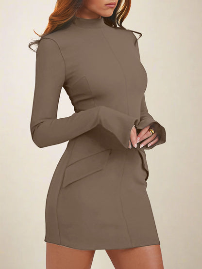 Elegant Bodycon Sweater Dress for Women with High Neck Long Sleeve Mini Style