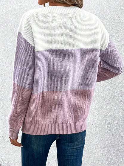 Effortless Colorblock Sweater for Women with Crew Neck Long Sleeve Relaxed Style
