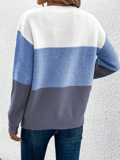 Effortless Colorblock Sweater for Women with Crew Neck Long Sleeve Relaxed Style