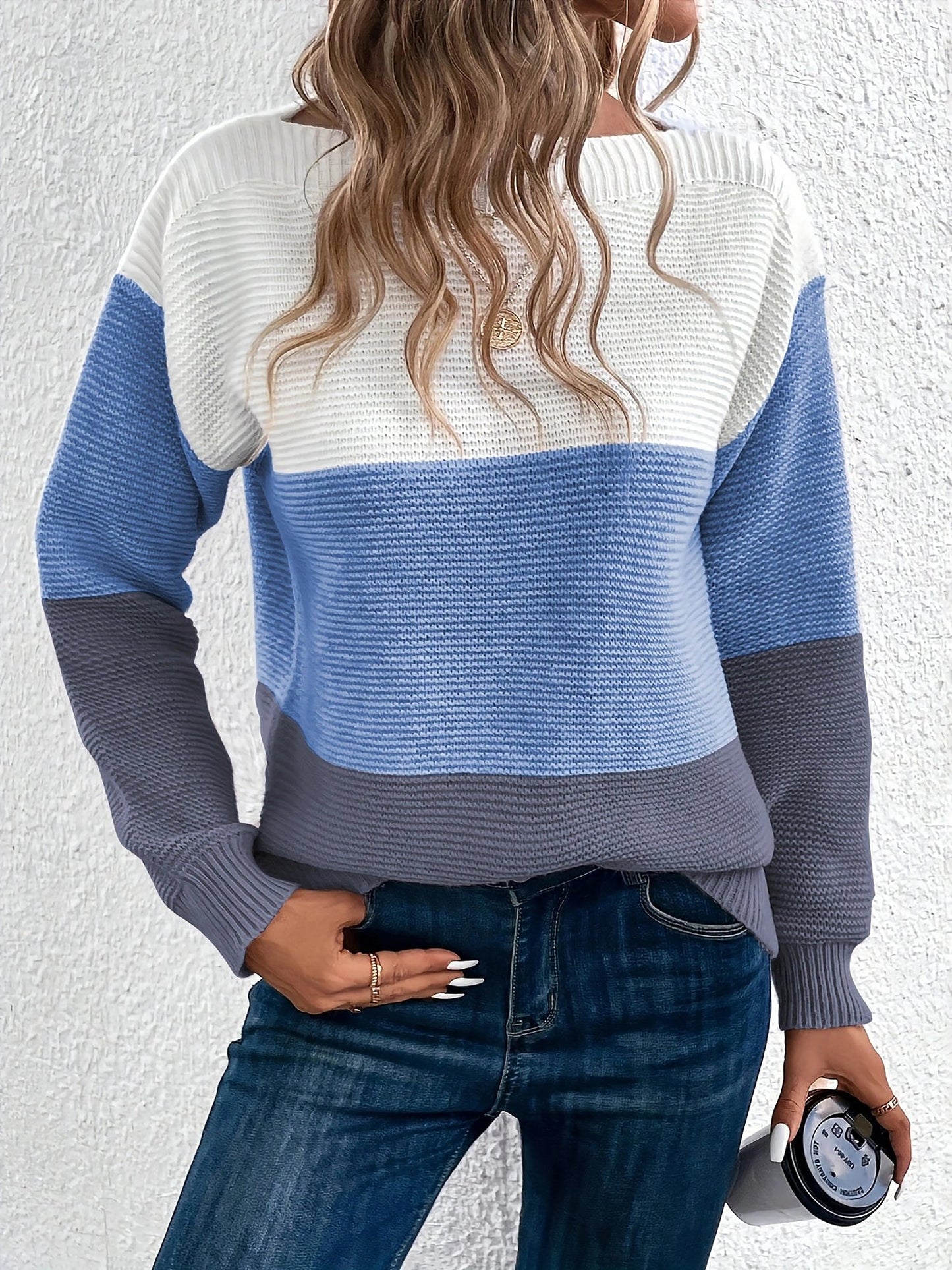 Effortless Colorblock Sweater for Women with Crew Neck Long Sleeve Relaxed Style