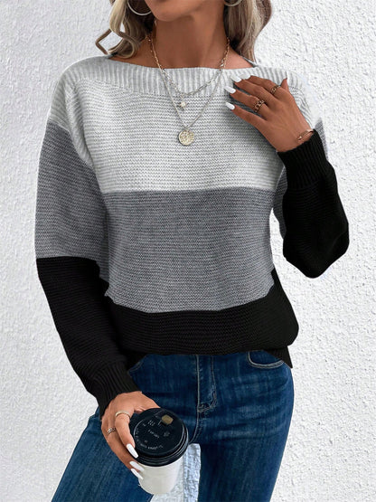 Effortless Colorblock Sweater for Women with Crew Neck Long Sleeve Relaxed Style