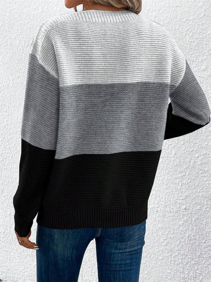 Effortless Colorblock Sweater for Women with Crew Neck Long Sleeve Relaxed Style
