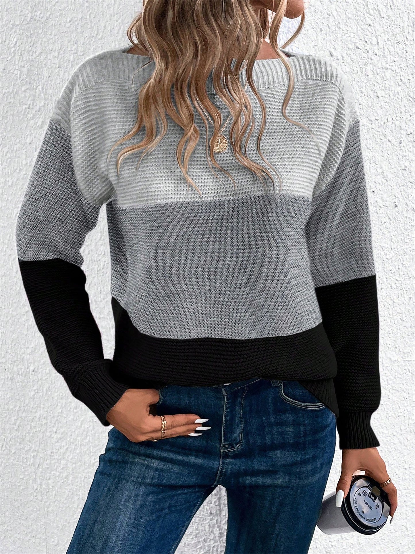 Effortless Colorblock Sweater for Women with Crew Neck Long Sleeve Relaxed Style