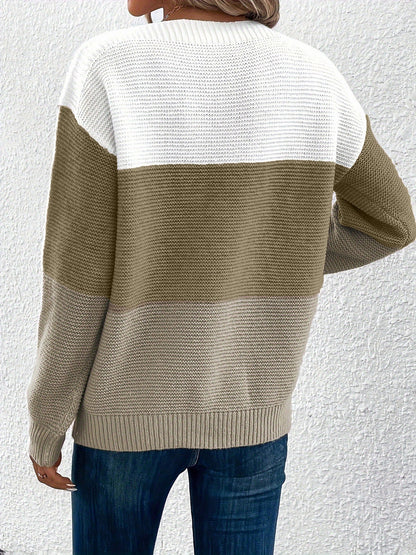Effortless Colorblock Sweater for Women with Crew Neck Long Sleeve Relaxed Style