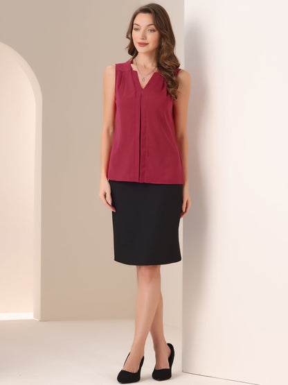 Effortless Blouses for Women with V-Neck Sleeveless Ruffle Placket Style