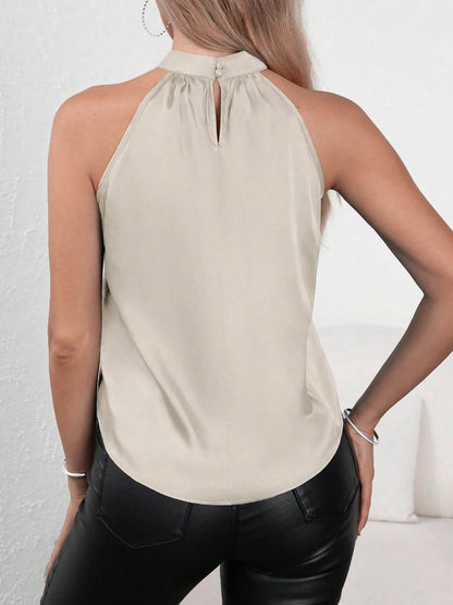 Elegant Satin Halter Blouses for Women with Gathered Neck Sleeveless Style