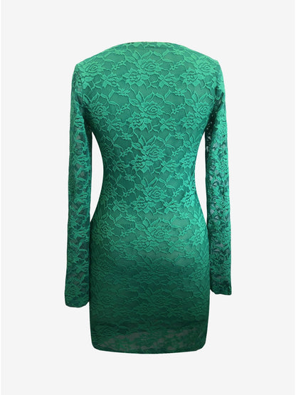 Elegant Lace Bodycon Dress for Women with V-Neck Long Sleeve Mini Style