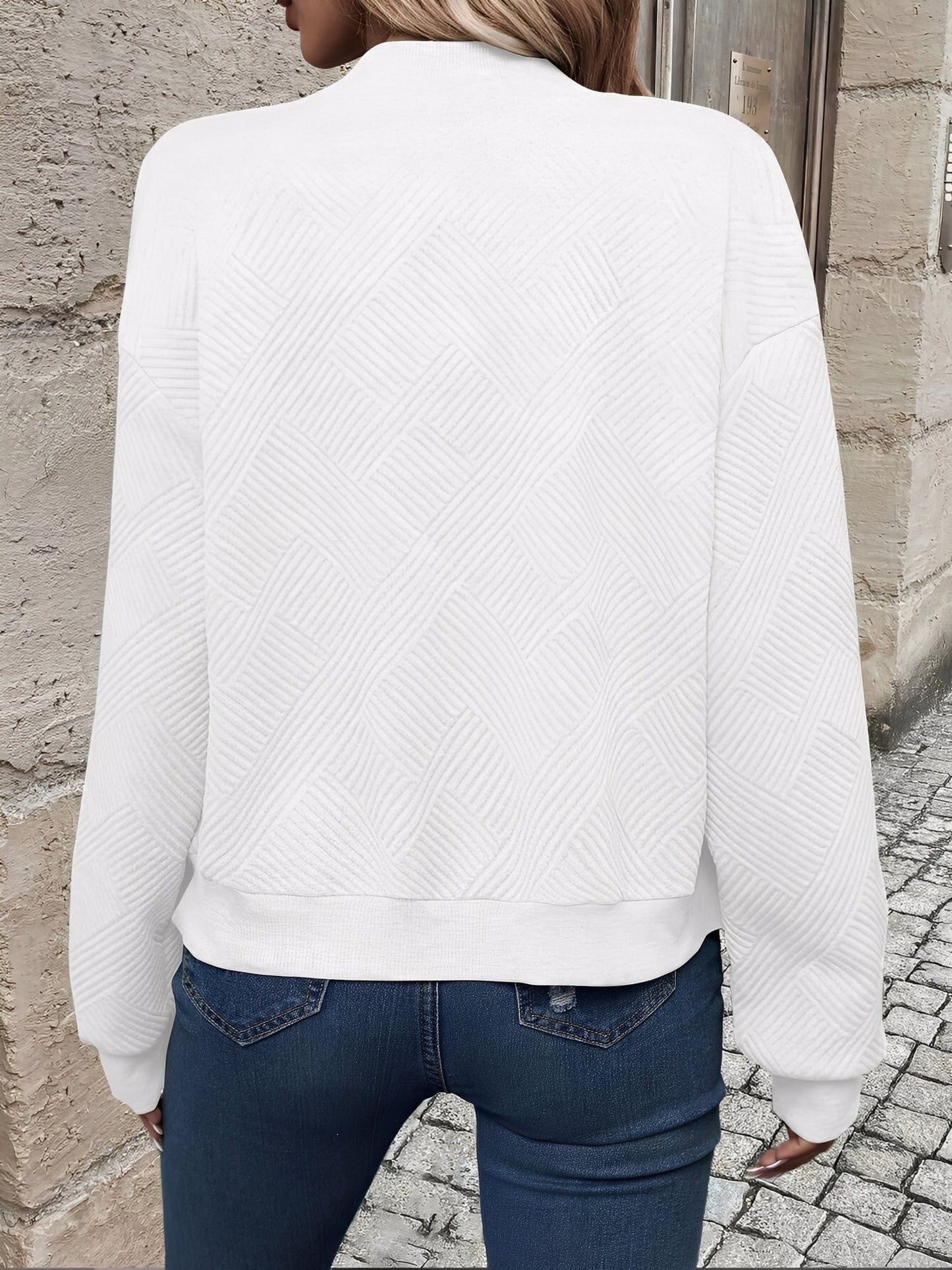 Comfortable Bomber Jacket for Women with Stand Collar Zip Front Textured Style