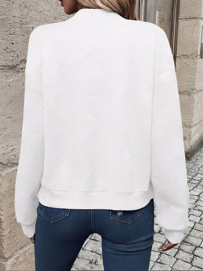 Comfortable Bomber Jacket for Women with Stand Collar Zip Front Textured Style