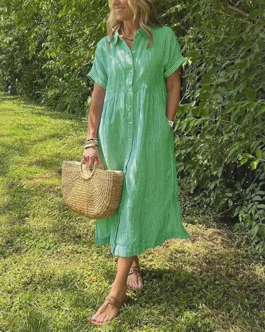 Effortless Midi Dress for Women with Short Sleeve Button Down