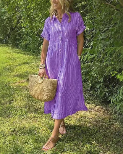 Effortless Midi Dress for Women with Short Sleeve Button Down