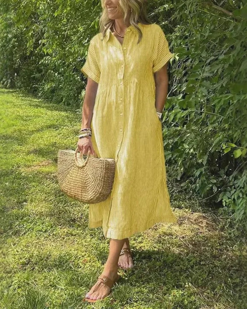 Effortless Midi Dress for Women with Short Sleeve Button Down