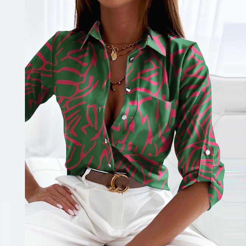 Effortless Printed Blouse for Women with Collared Casual Style